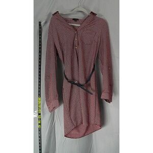 The Limited Dress Women's M Burgundy White Chevron Long Sleeve Shirt Dress